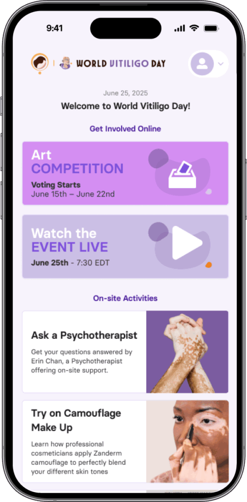 Skinopathy vitiligo app - event page
